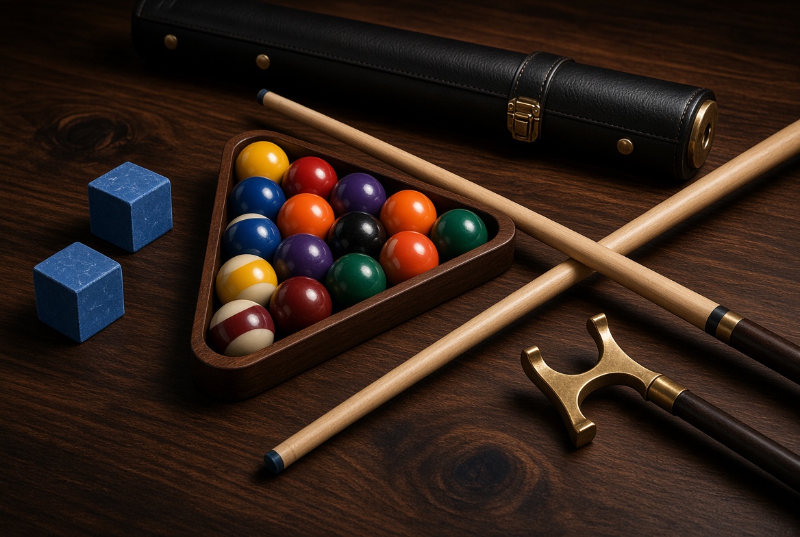 Cues, balls, and accessories